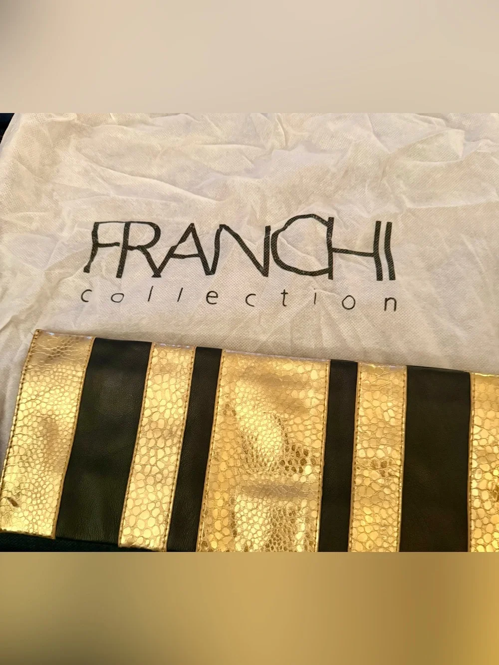 Gold and Black Striped Leather Women's Oversized Clutch